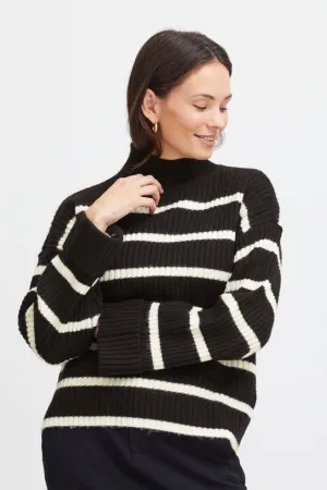 Fransa High Neck Jumper Black Ivory