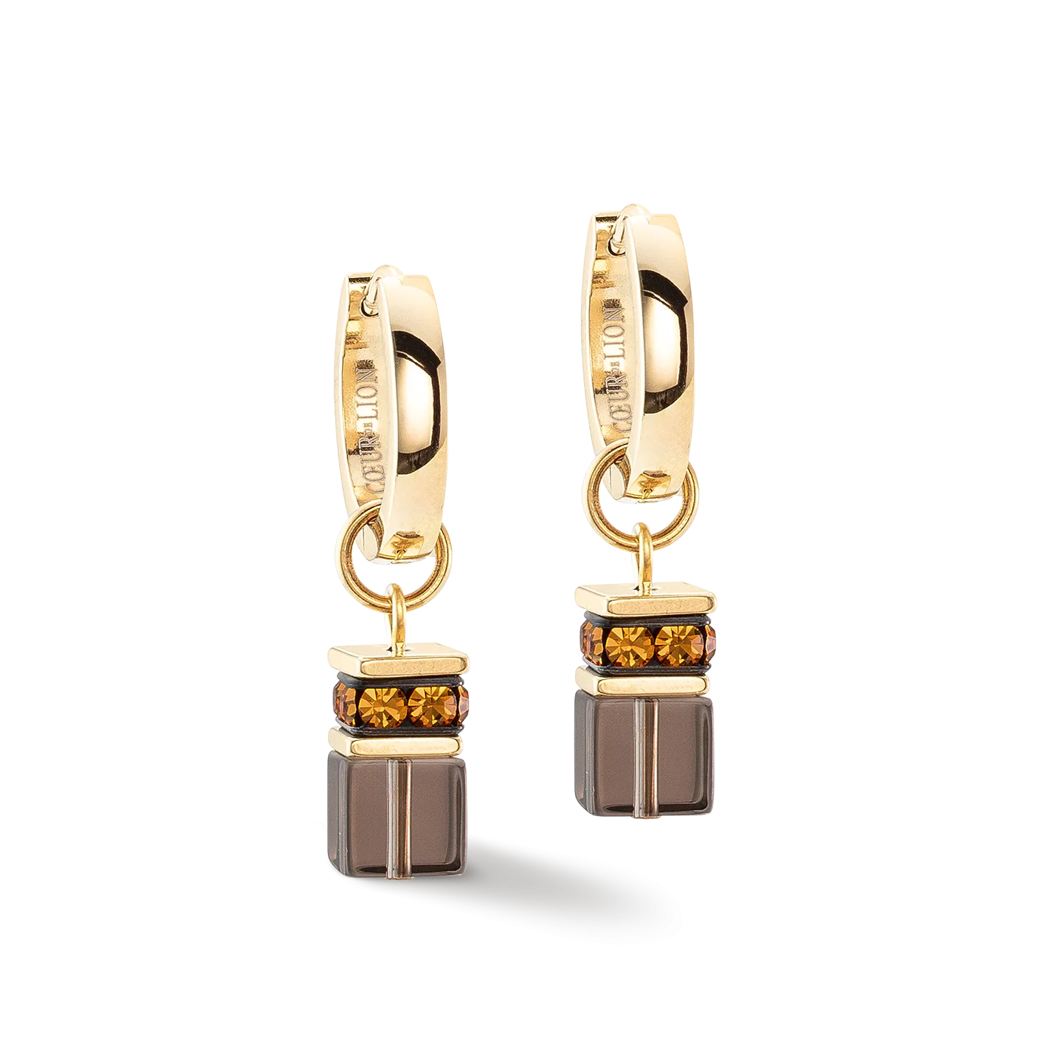 GeoCUBE® Chunky Chain hoop earrings gold-brown