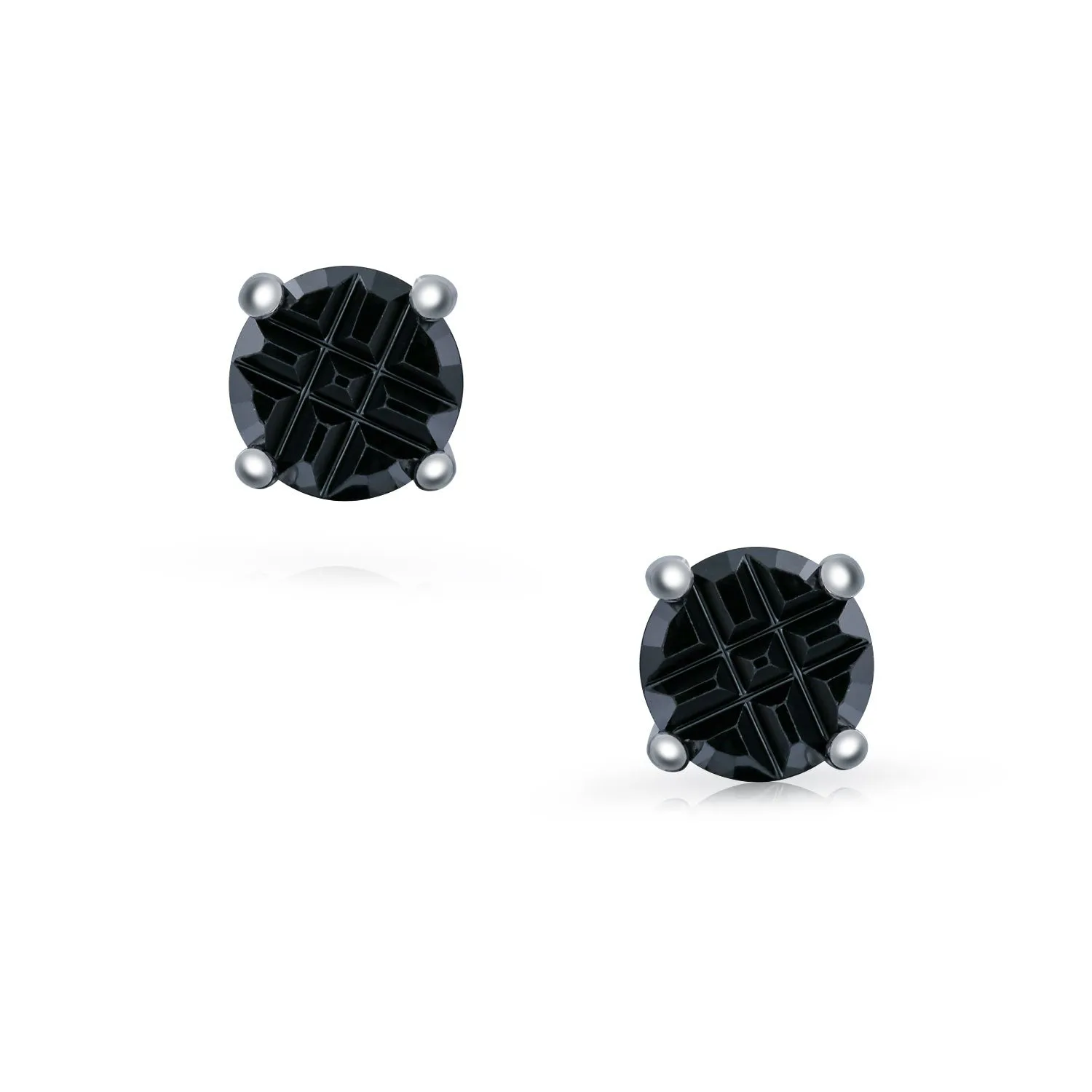 Geometric Black Cubic Zirconia Stud Earrings for Men in Sterling Silver