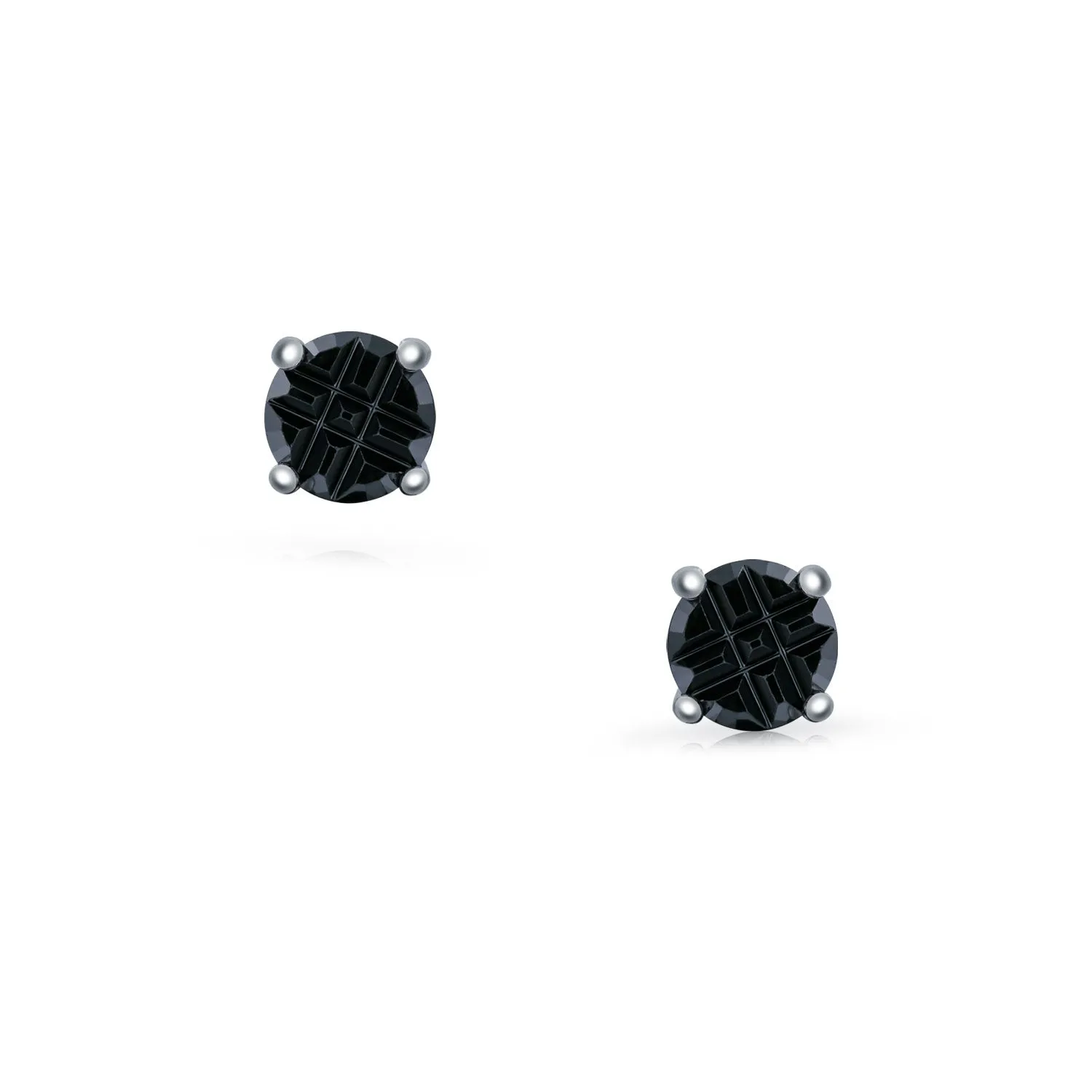 Geometric Black Cubic Zirconia Stud Earrings for Men in Sterling Silver