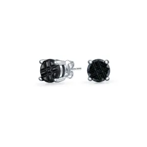 Geometric Black Cubic Zirconia Stud Earrings for Men in Sterling Silver