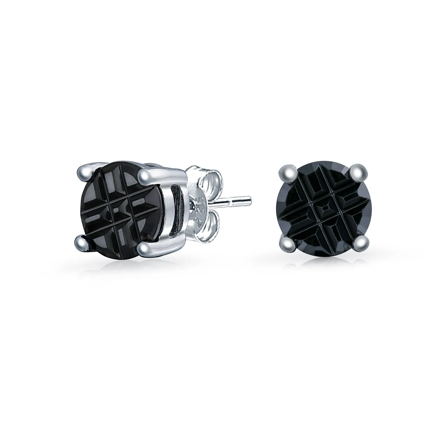 Geometric Black Cubic Zirconia Stud Earrings for Men in Sterling Silver