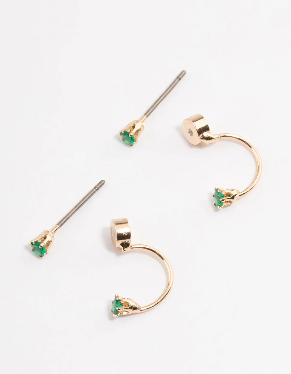 Gold & Emerald Green Diamante Jacket Earrings