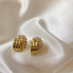 Gold and Crystal Stacked Hoop Earrings jlt11683