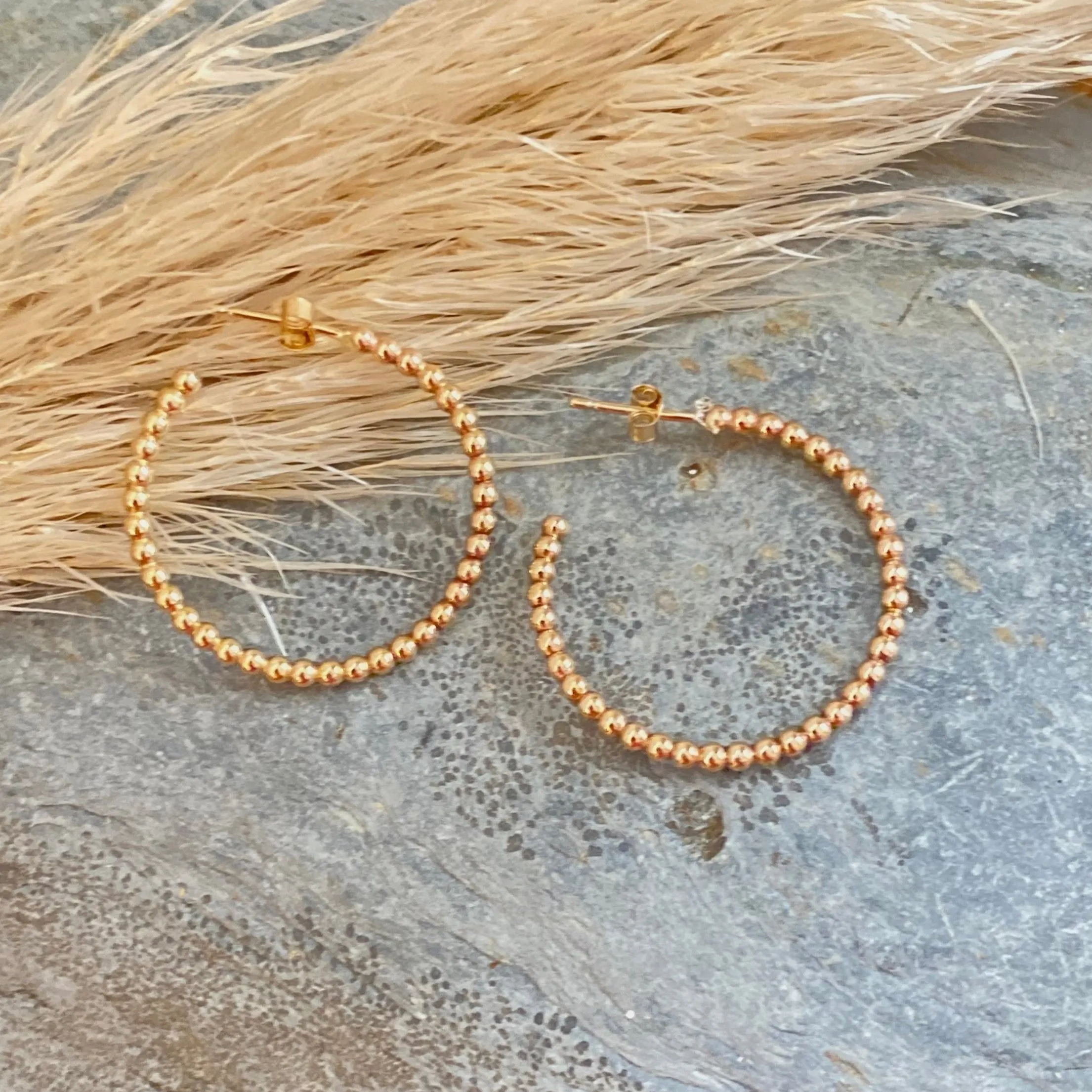 Gold Beaded Hoop Earrings