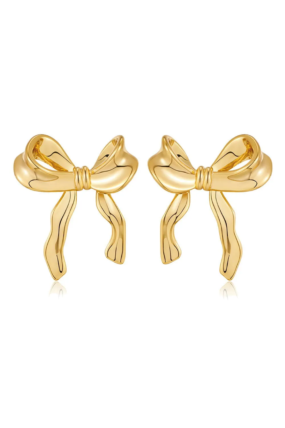 Gold Elegant Ribbon Bow Shape Stud Earrings