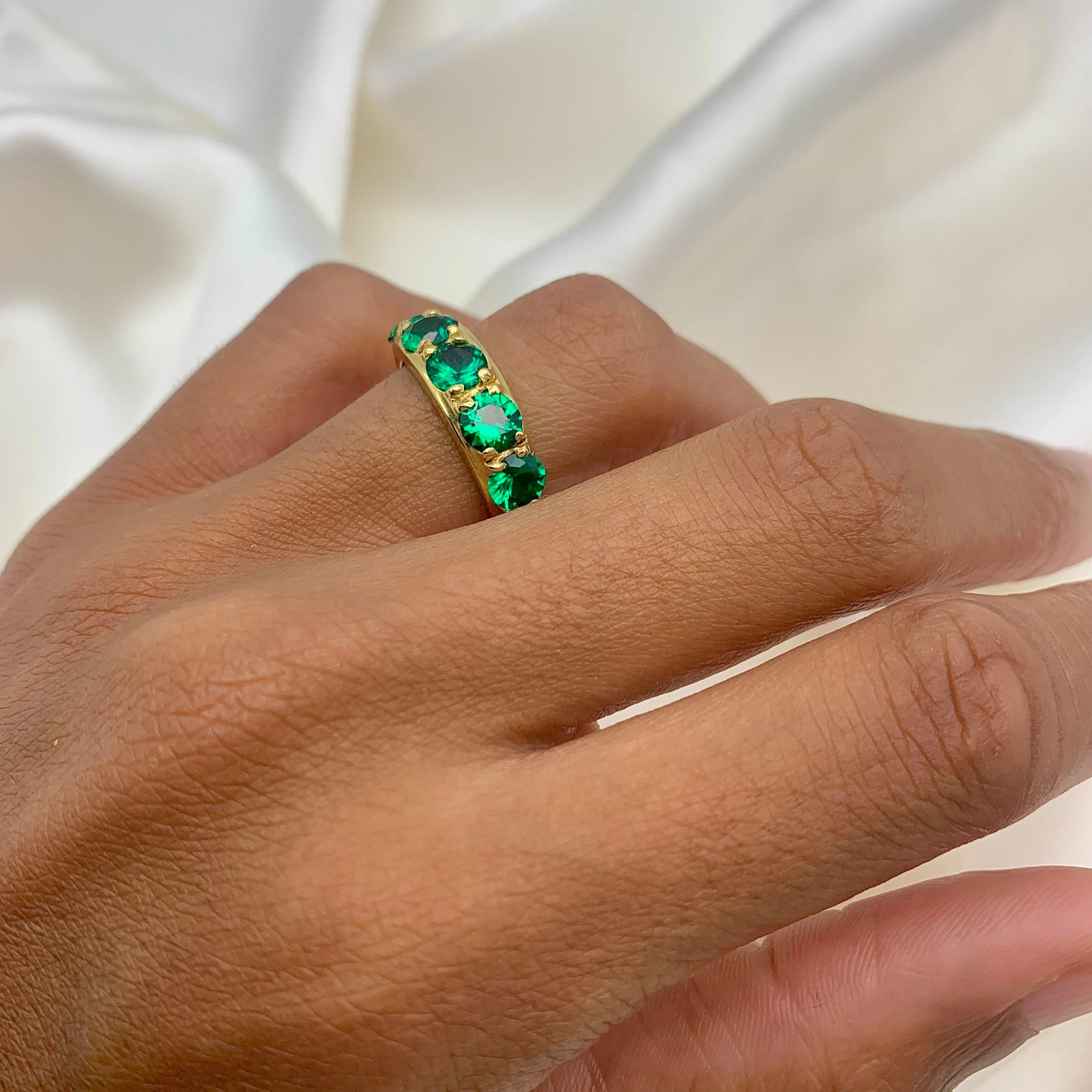 Gold Emerald Band - Half Eternity Ring - May Birthstone Ring