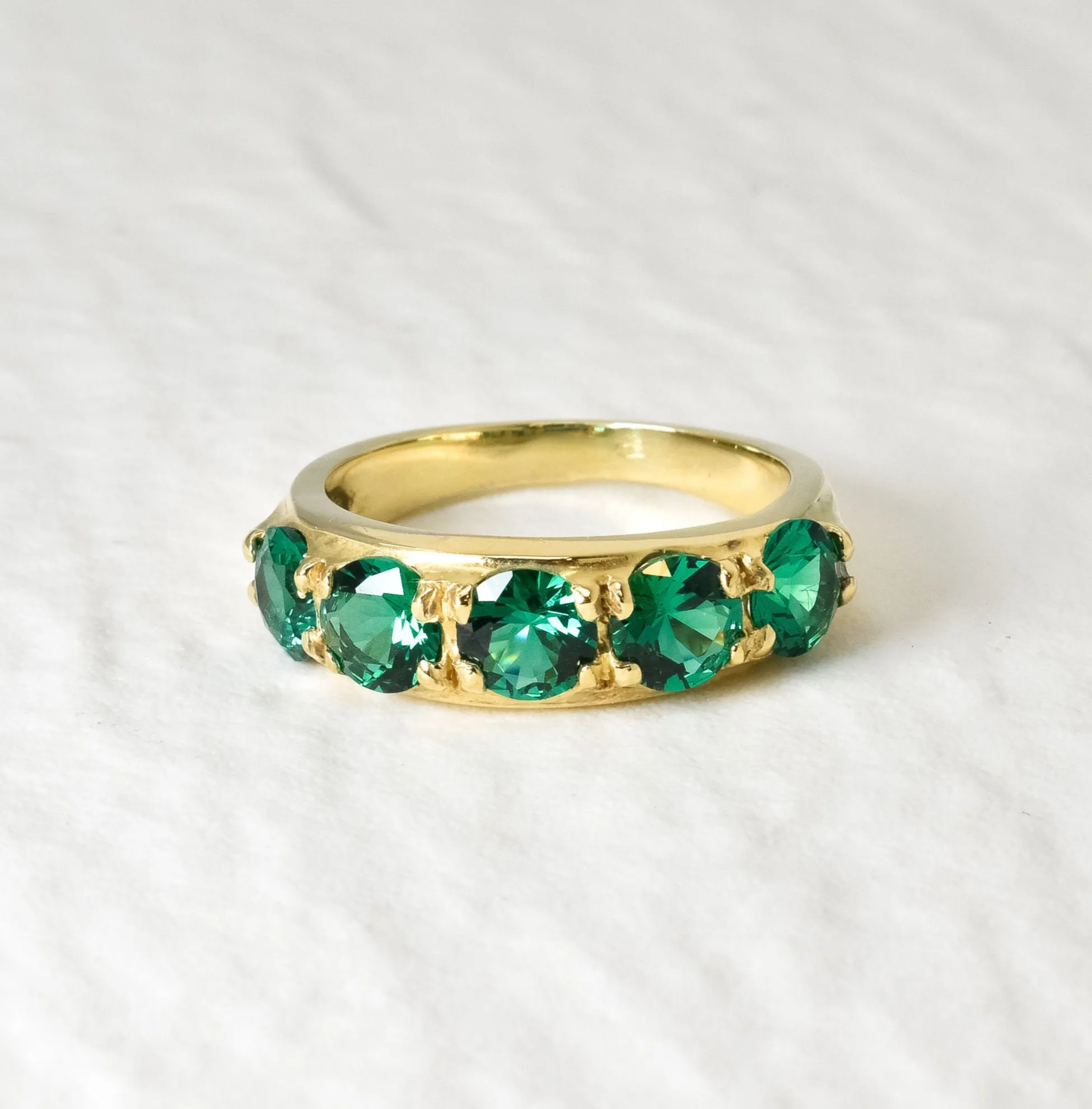 Gold Emerald Band - Half Eternity Ring - May Birthstone Ring