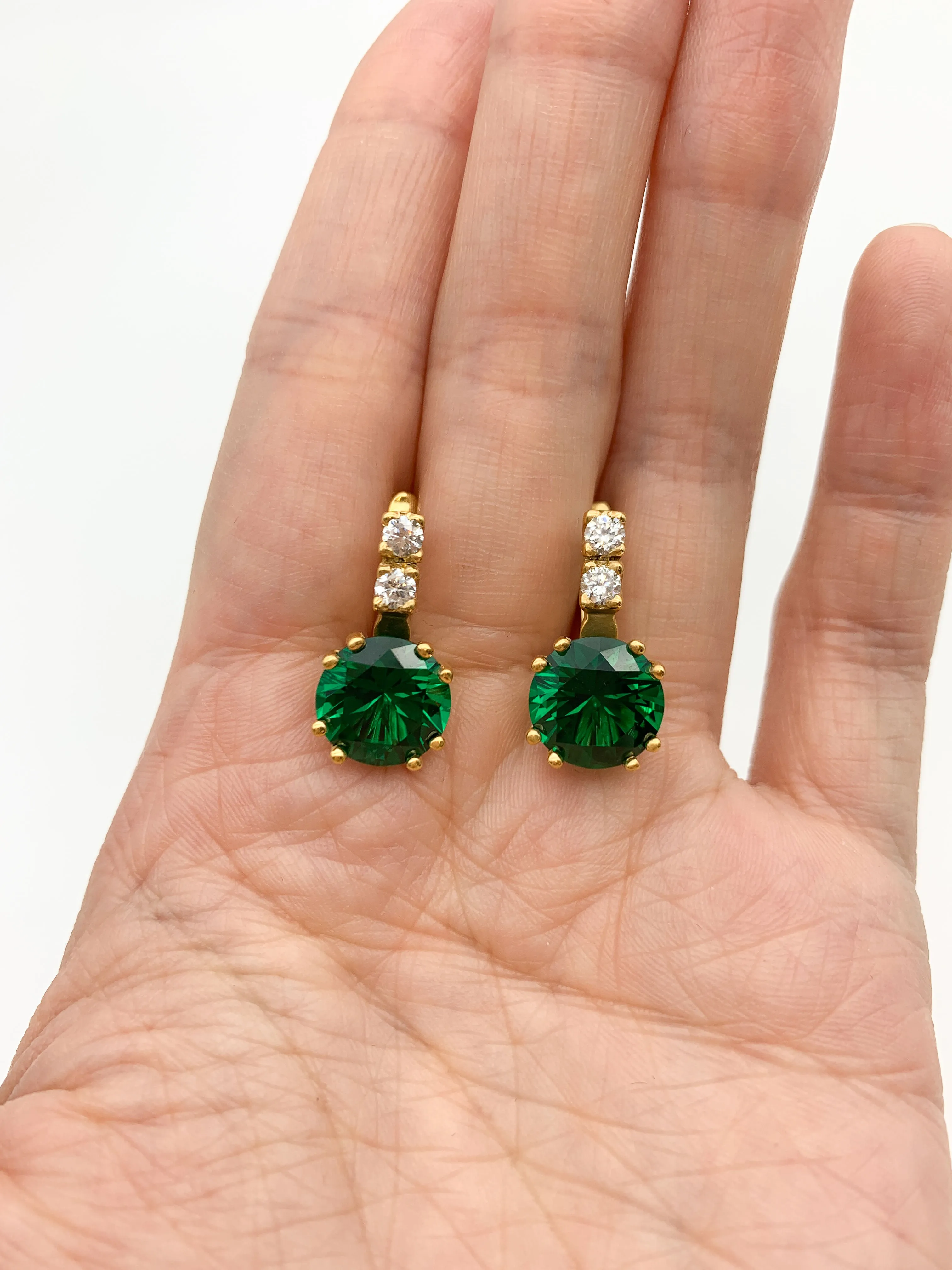 Gold Emerald Earrings - Green Drop Earrings - Classy Vintage Earrings