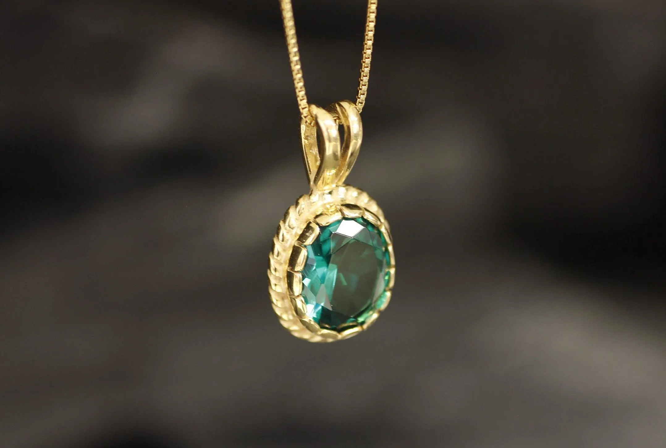 Gold Emerald Pendant - Green Emerald Necklace, Vintage Emerald Pendant