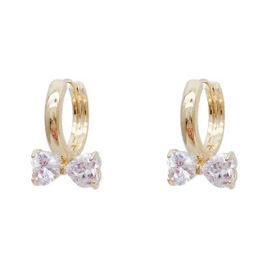 Gold Hoop Earrings with Crystal Bow Charms-jlt11538