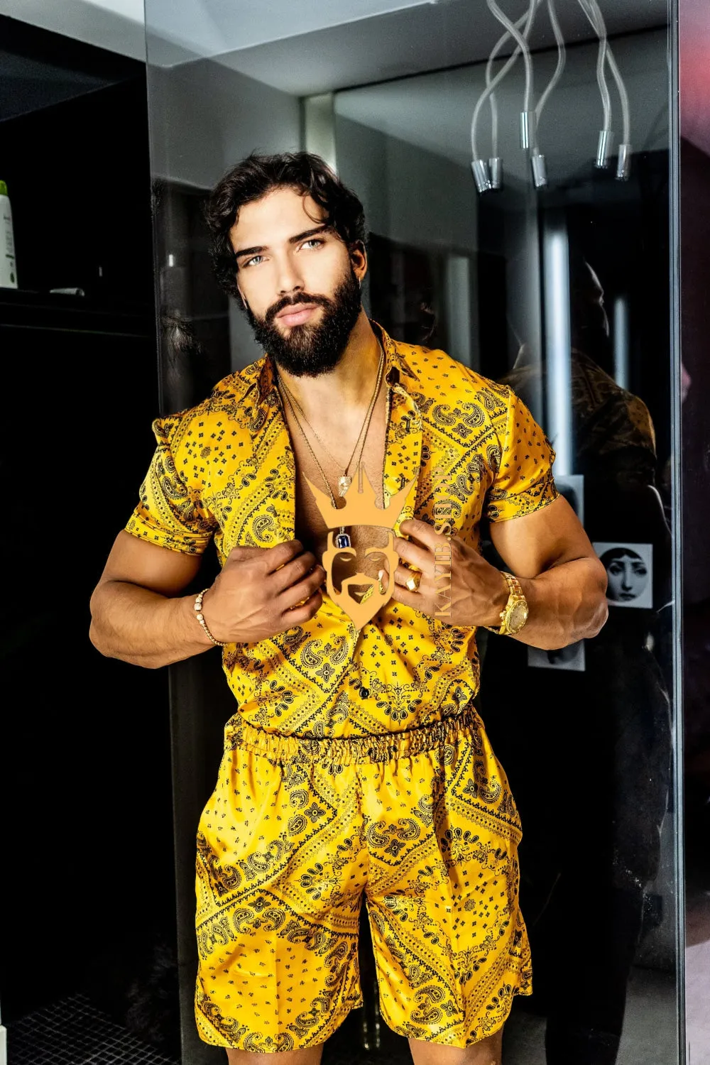 Gold Luxurious Barocco Print Set - The Ultimate Summer Silk Outfit for Men