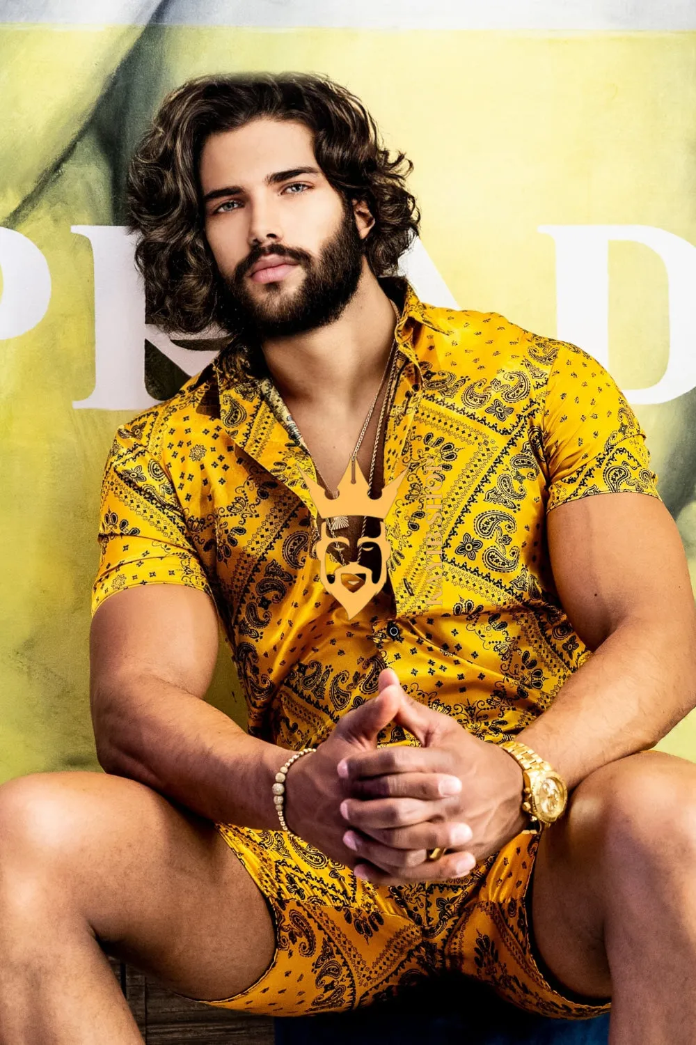 Gold Luxurious Barocco Print Set - The Ultimate Summer Silk Outfit for Men