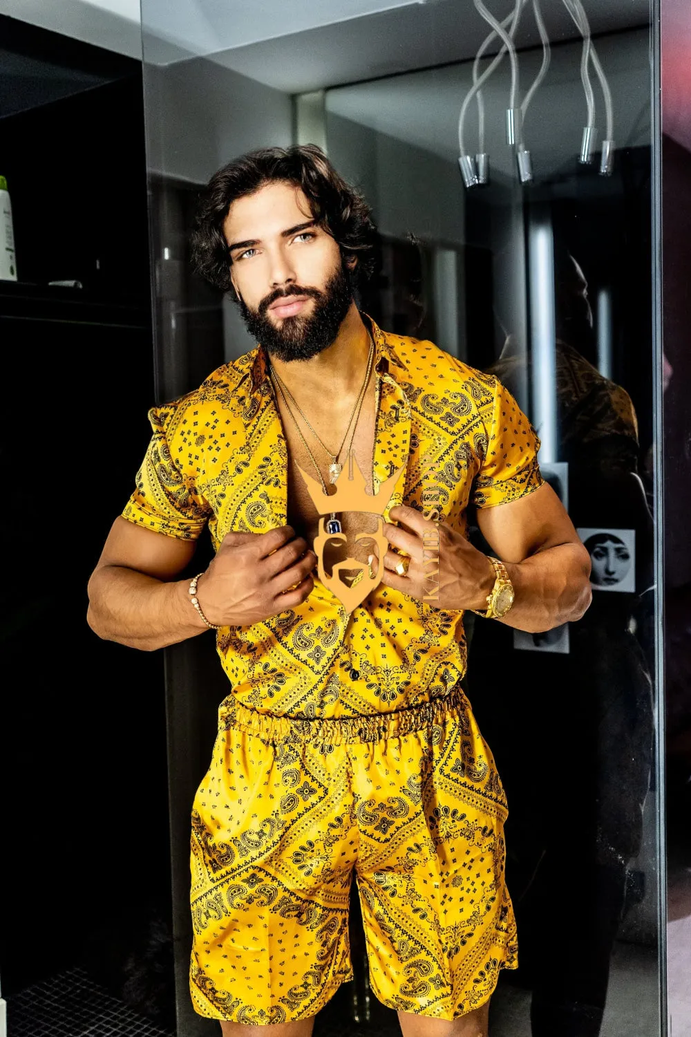 Gold Luxurious Barocco Print Set - The Ultimate Summer Silk Outfit for Men