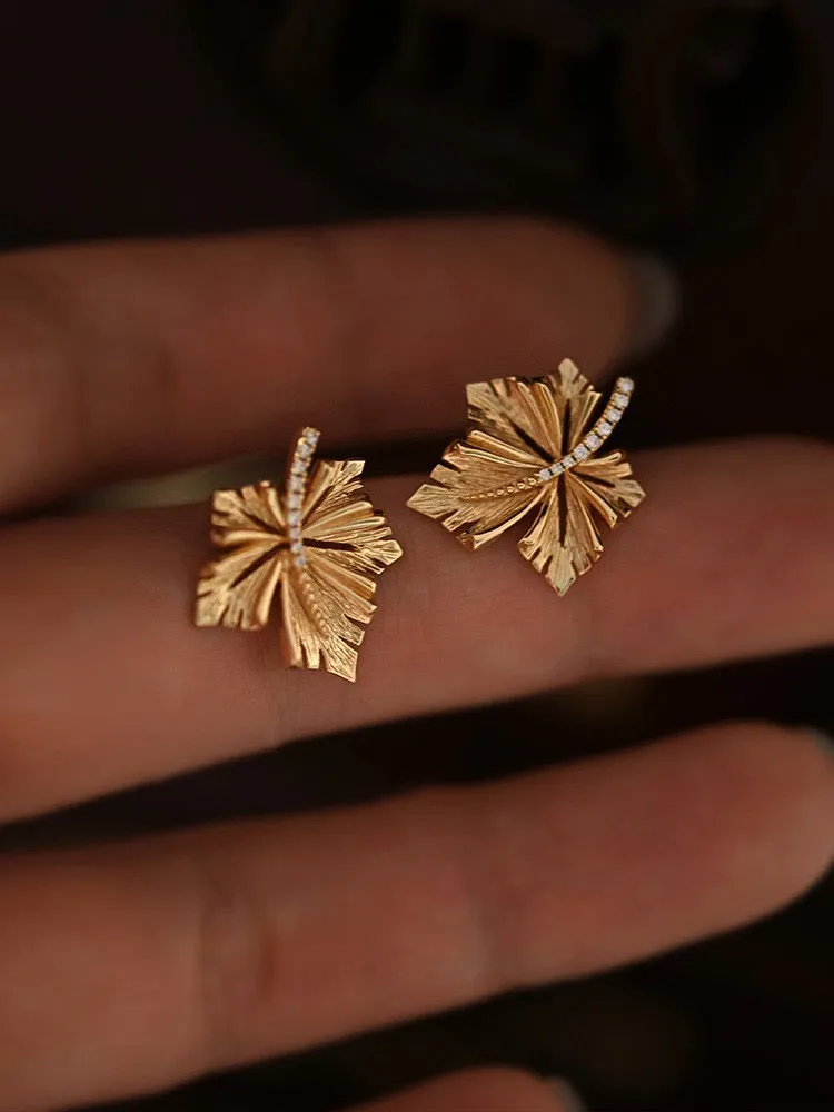 Gold Plated Maple Leaf Earrings with Sterling Silver Posts