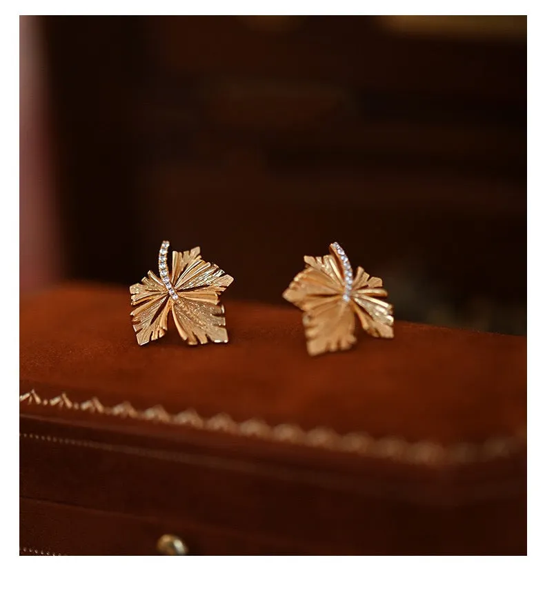 Gold Plated Maple Leaf Earrings with Sterling Silver Posts