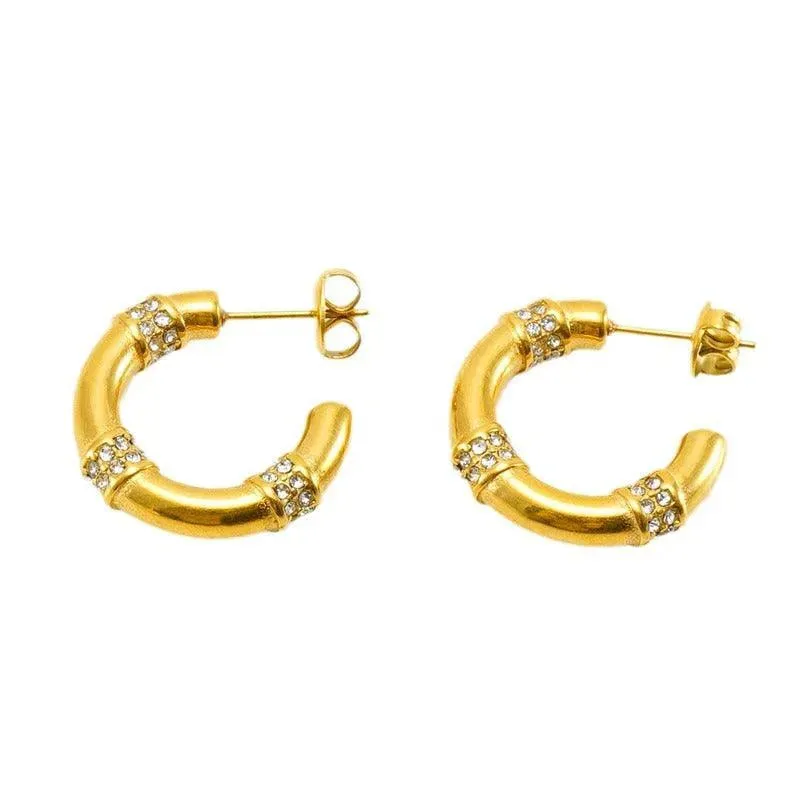 Gold-Plated Rhinestone Hoop Earrings – Trendy Geometric Design for Women