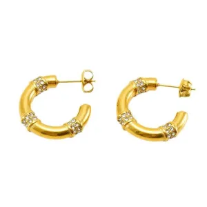 Gold-Plated Rhinestone Hoop Earrings – Trendy Geometric Design for Women