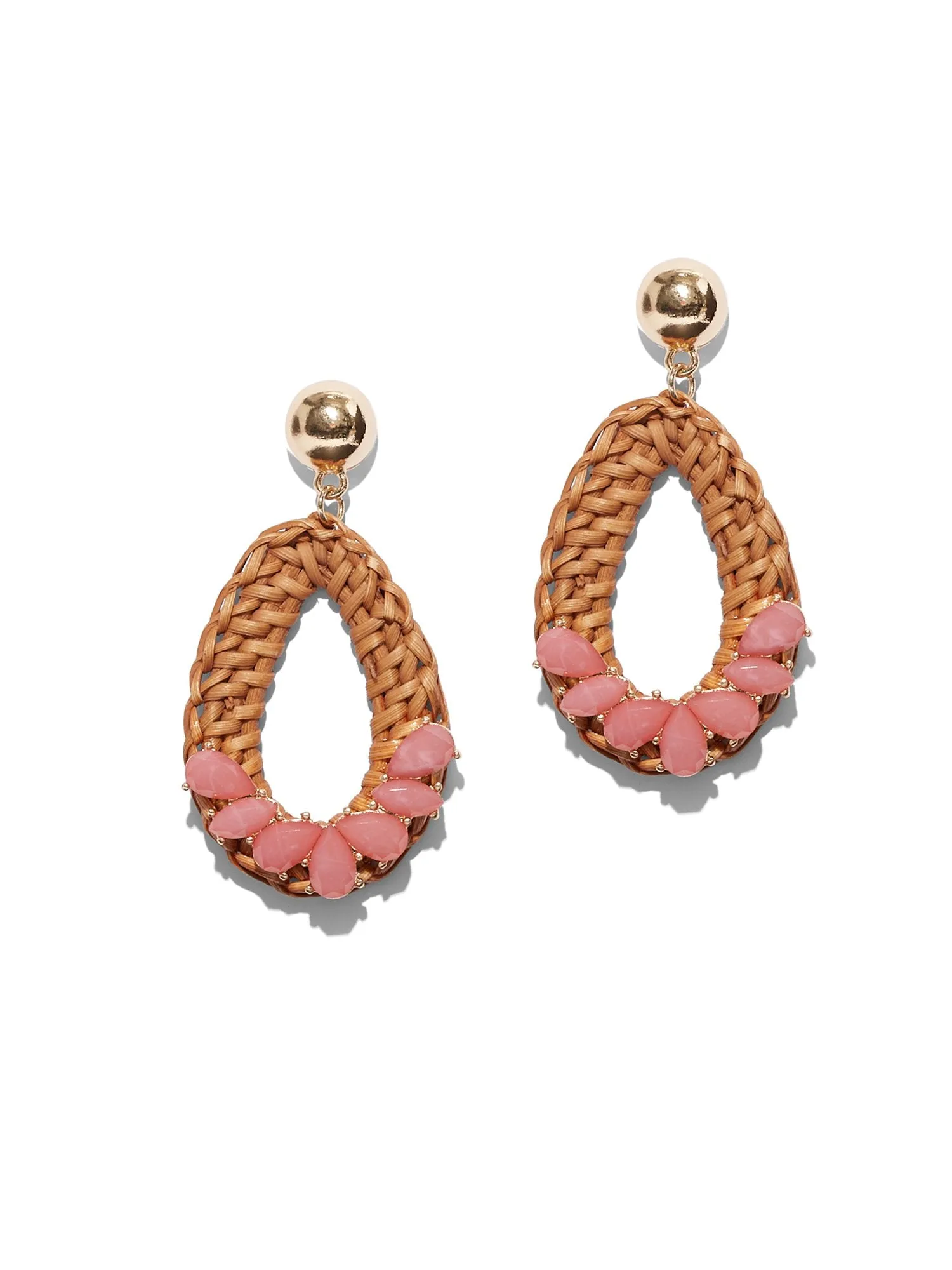 Goldtone Pink Beaded Open-Teardrop Earring