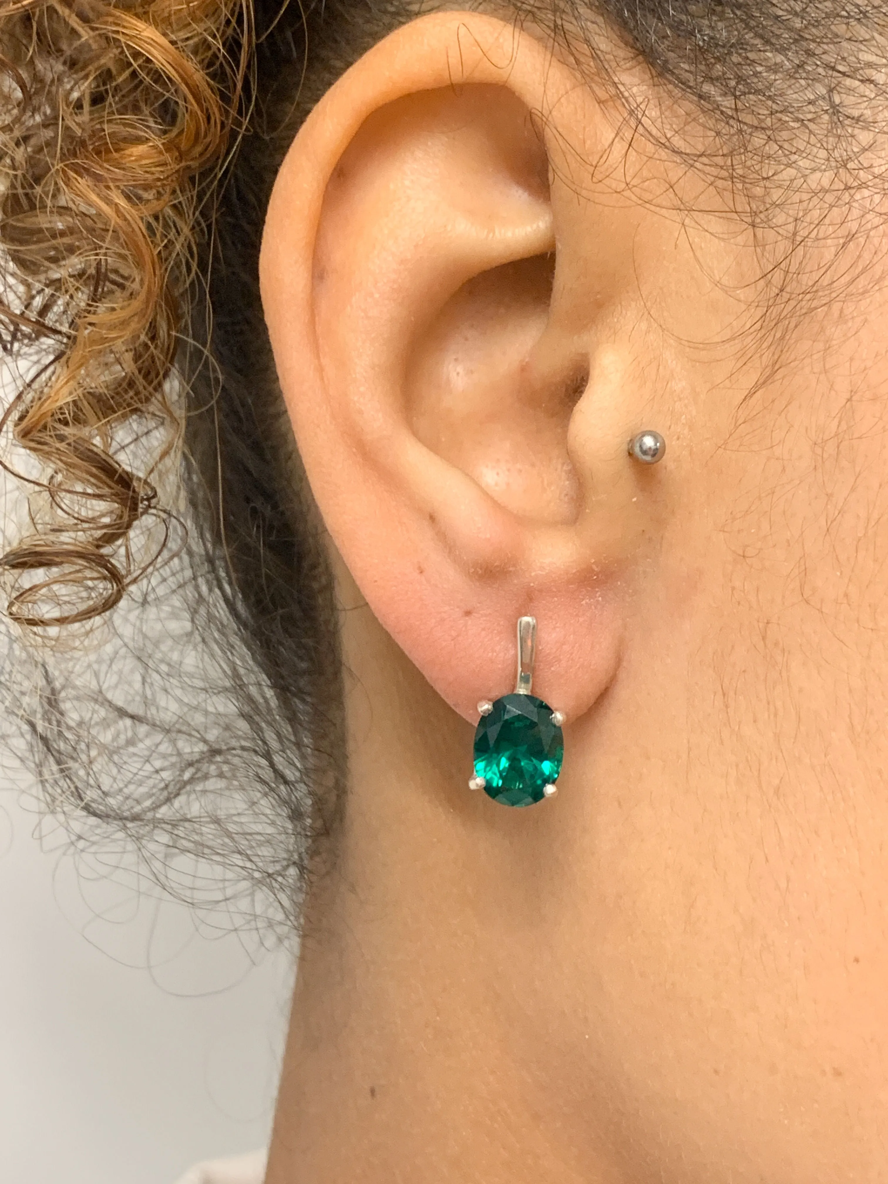 Green Emerald Earrings - Classic Emerald Studs, Green Oval Earrings