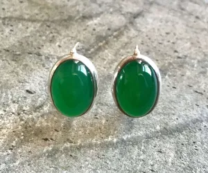 Green Emerald Earrings - Large Emerald Studs - Green Vintage Earrings