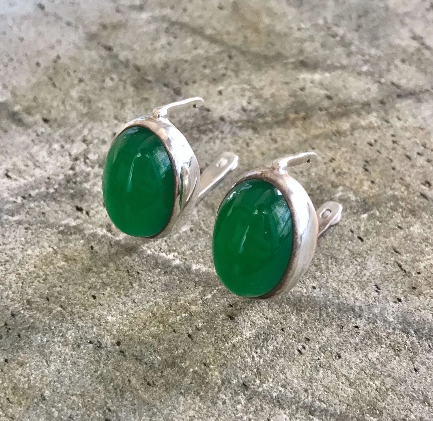 Green Emerald Earrings - Large Emerald Studs - Green Vintage Earrings