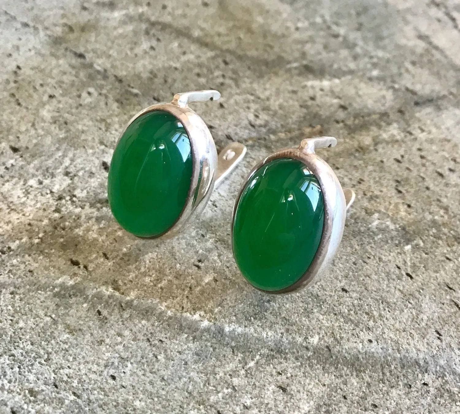 Green Emerald Earrings - Large Emerald Studs - Green Vintage Earrings