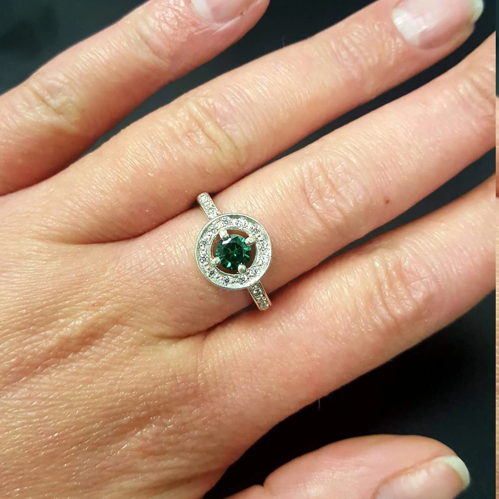 Green Emerald Ring - Vintage Emerald Ring - Green Cluster Ring