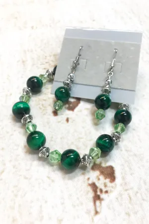 Green Tiger Eye Gemstone Earrings and Bracelet Set by Dazzled by Donna