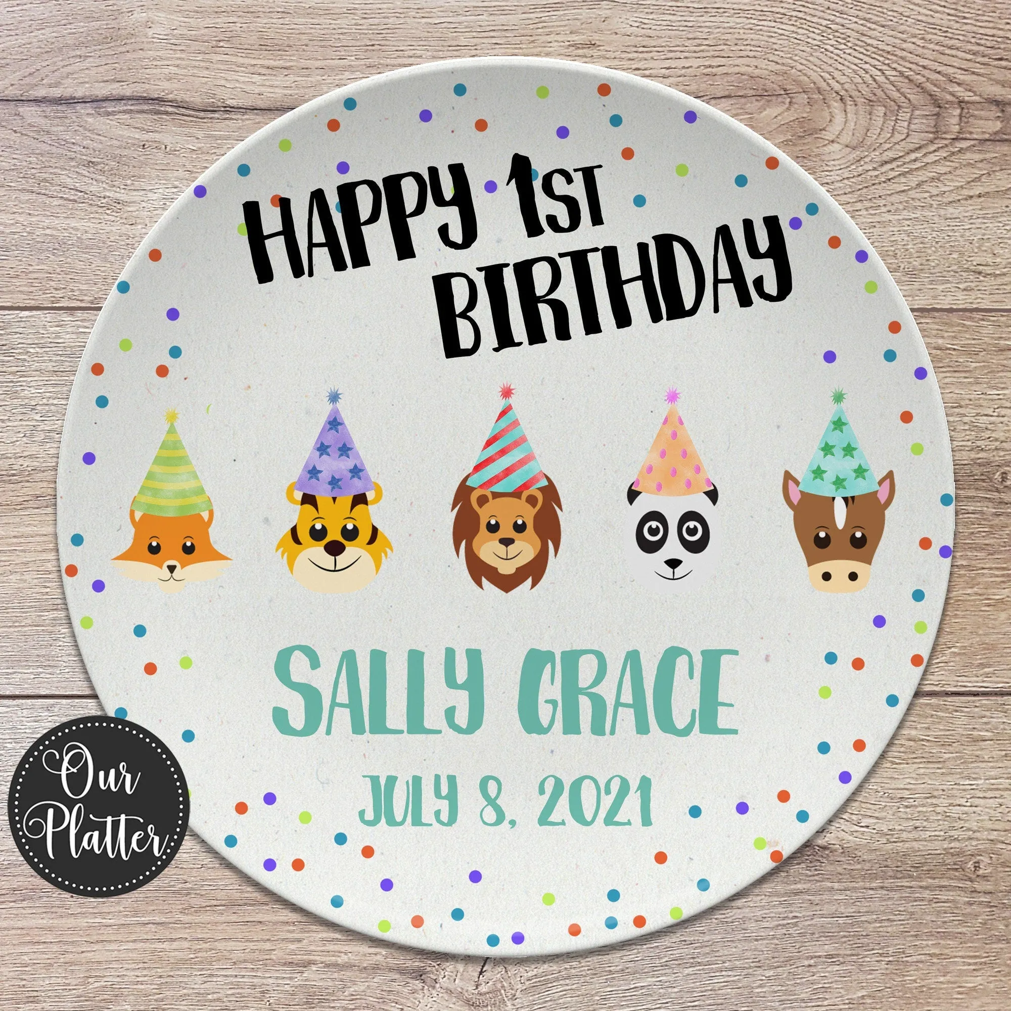 Happy Birthday Zoo Animals Personalized Plate