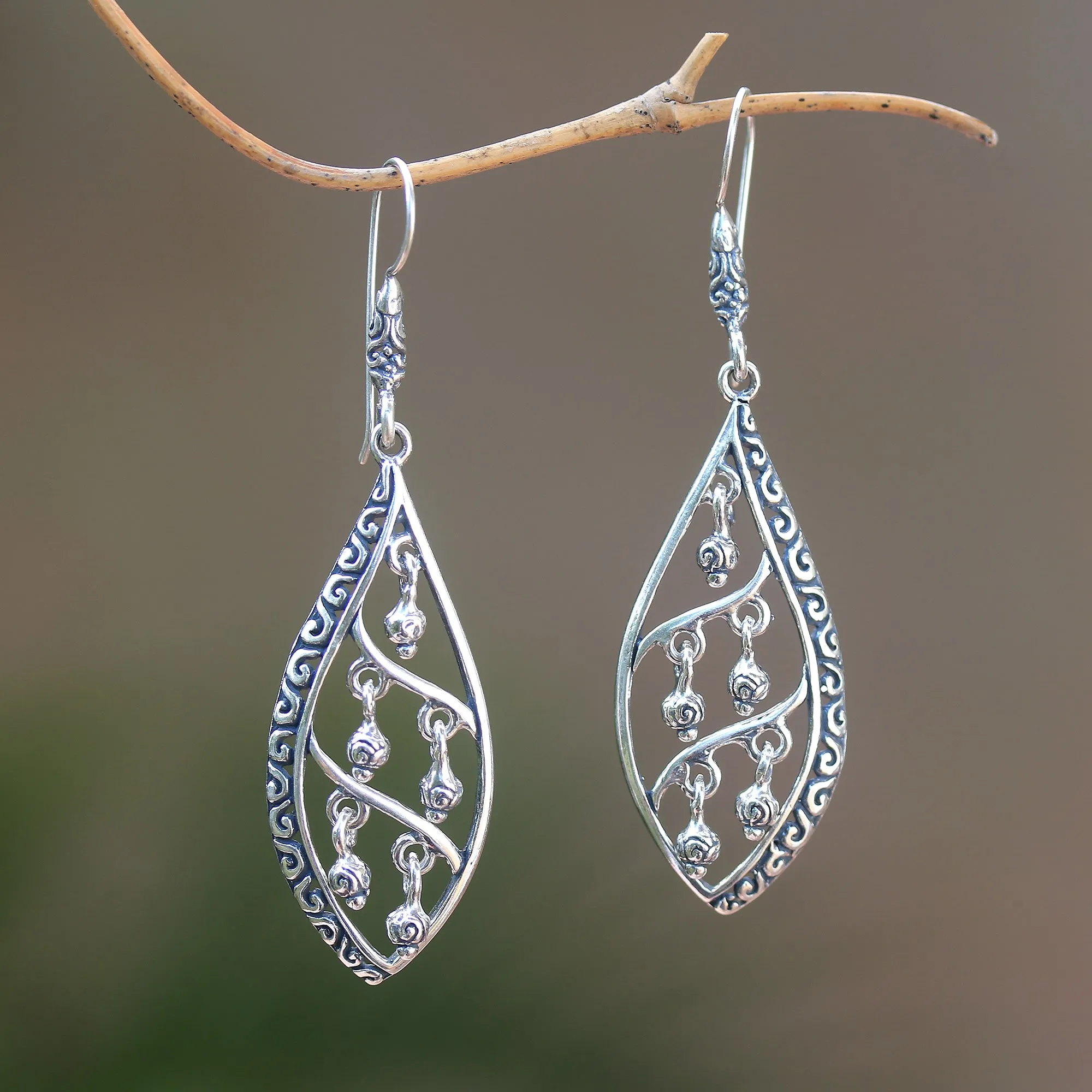 Indonesian Dew Dangling Sterling Silver Earrings from Bali