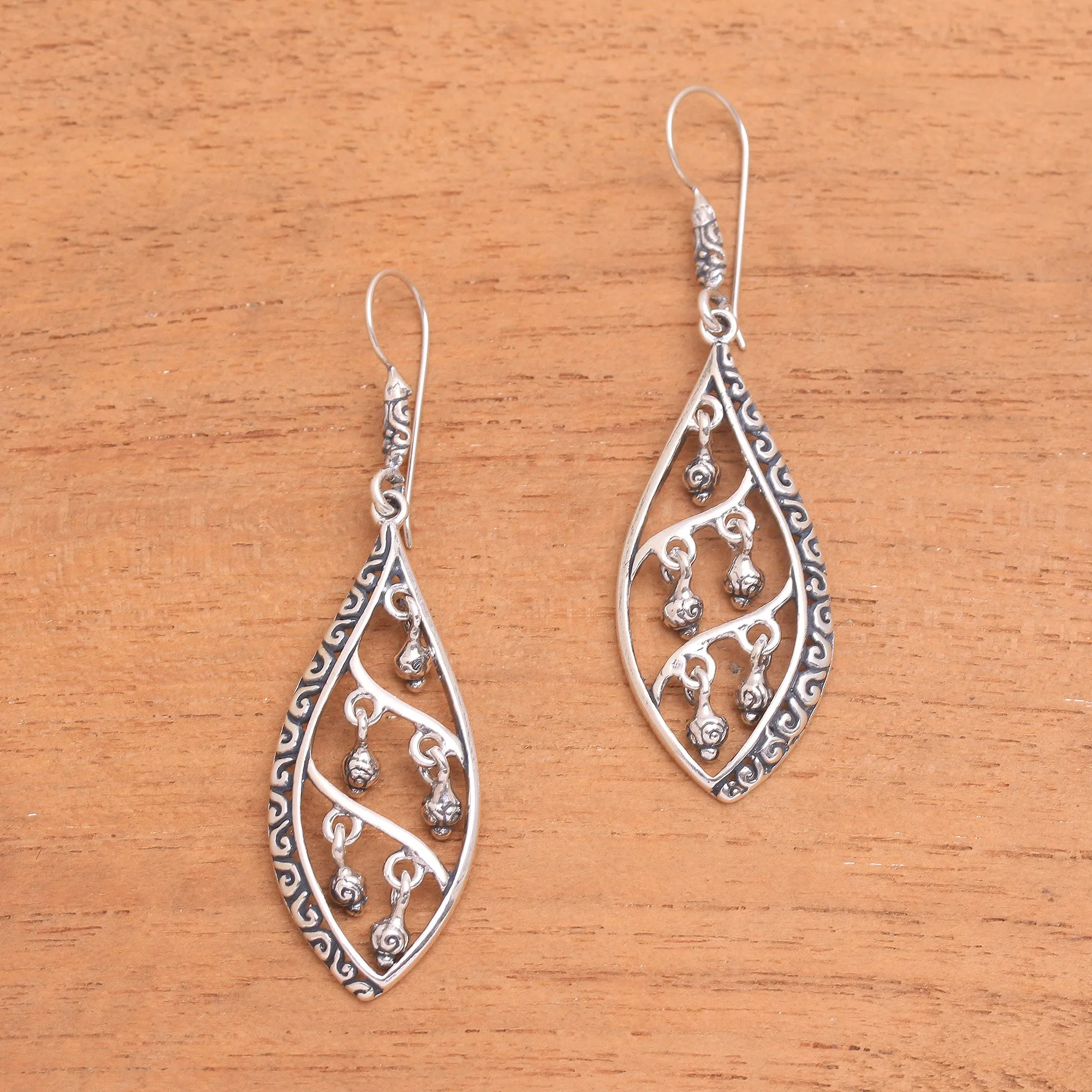 Indonesian Dew Dangling Sterling Silver Earrings from Bali