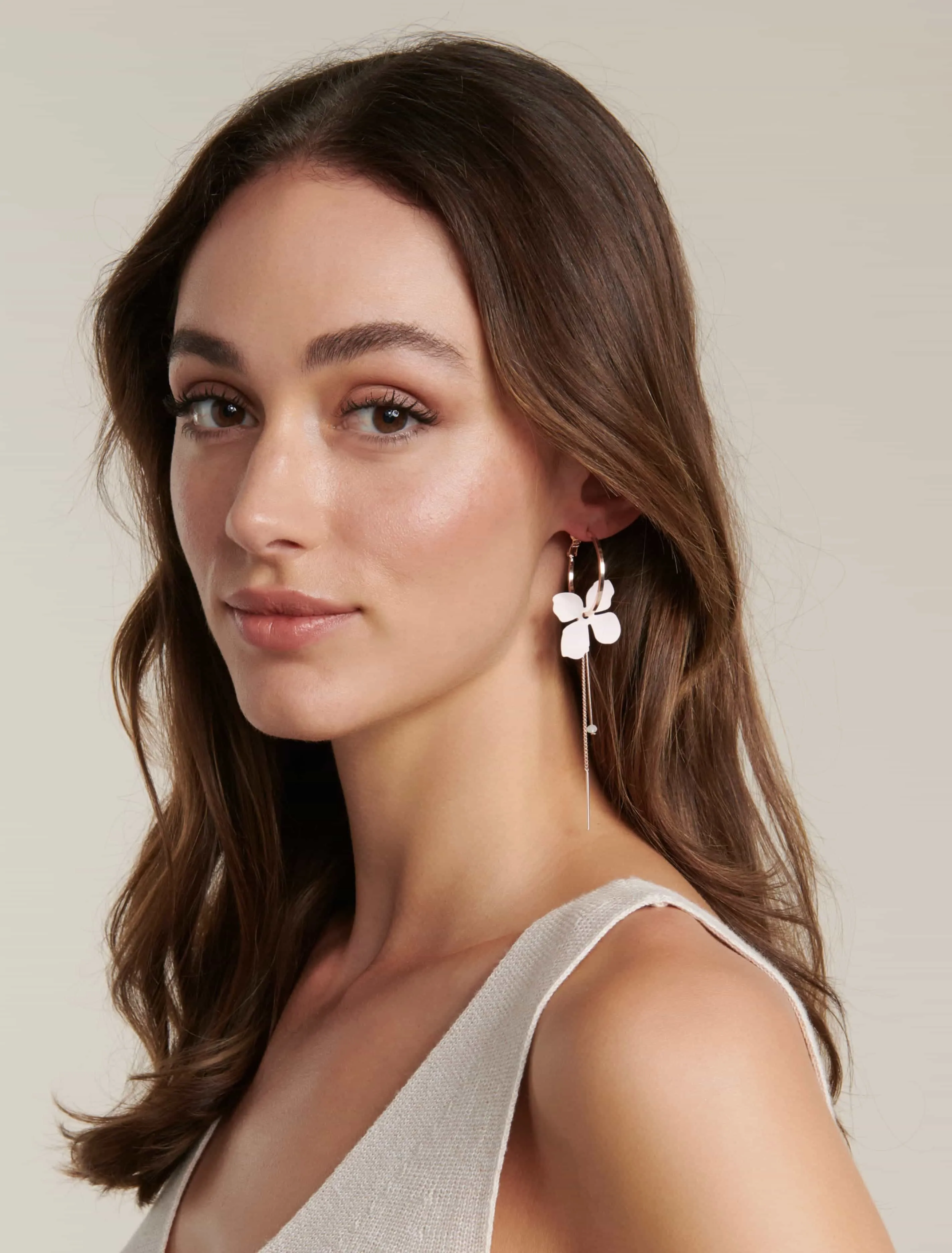 Jemma Petal Thread And Bar Drop Hoop Earrings