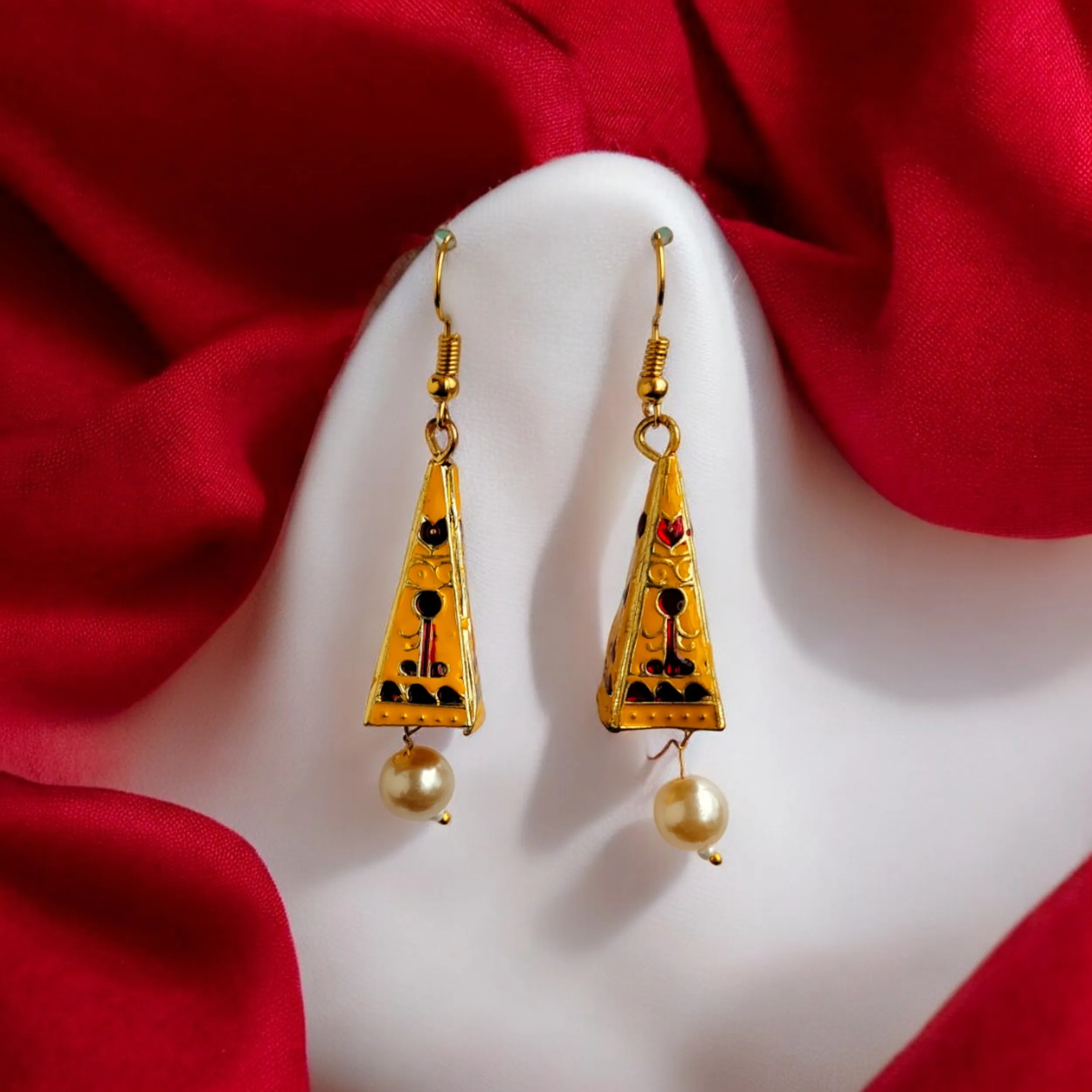 Jewelestia Golden Pyramid Drop Earrings