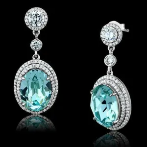 Jewellery Kingdom Aquamarine Sterling Silver Cz Oval Dangle Drop 34mm Long Handmade Earrings