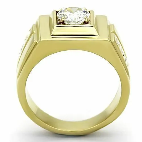 Jewellery Kingdom Cubic Zirconia 2CT Solitaire Signet Pinky Steel Mens Gold Ring