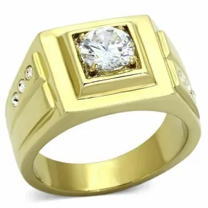 Jewellery Kingdom Cubic Zirconia 2CT Solitaire Signet Pinky Steel Mens Gold Ring