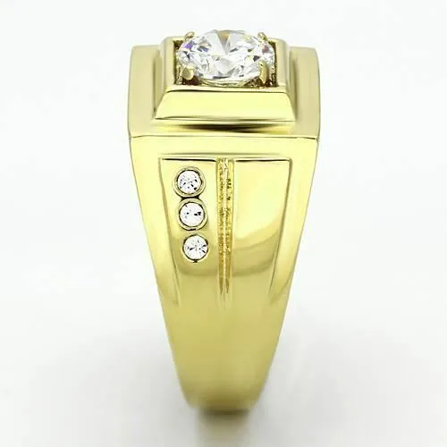 Jewellery Kingdom Cubic Zirconia 2CT Solitaire Signet Pinky Steel Mens Gold Ring