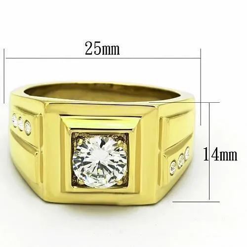 Jewellery Kingdom Cubic Zirconia 2CT Solitaire Signet Pinky Steel Mens Gold Ring