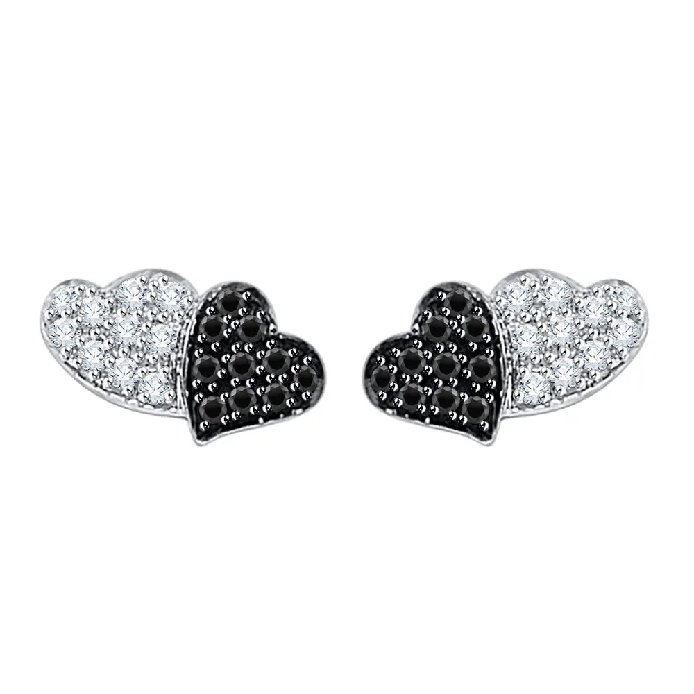 KATARINA Black and White Diamond Heart Earrings (1/5 cttw)