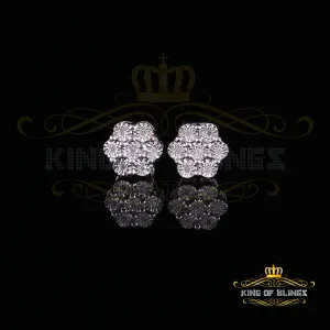 King Of Bling's 0.05ct Diamond 925 Sterling Silver White Floral Style Earrings For Men / Women