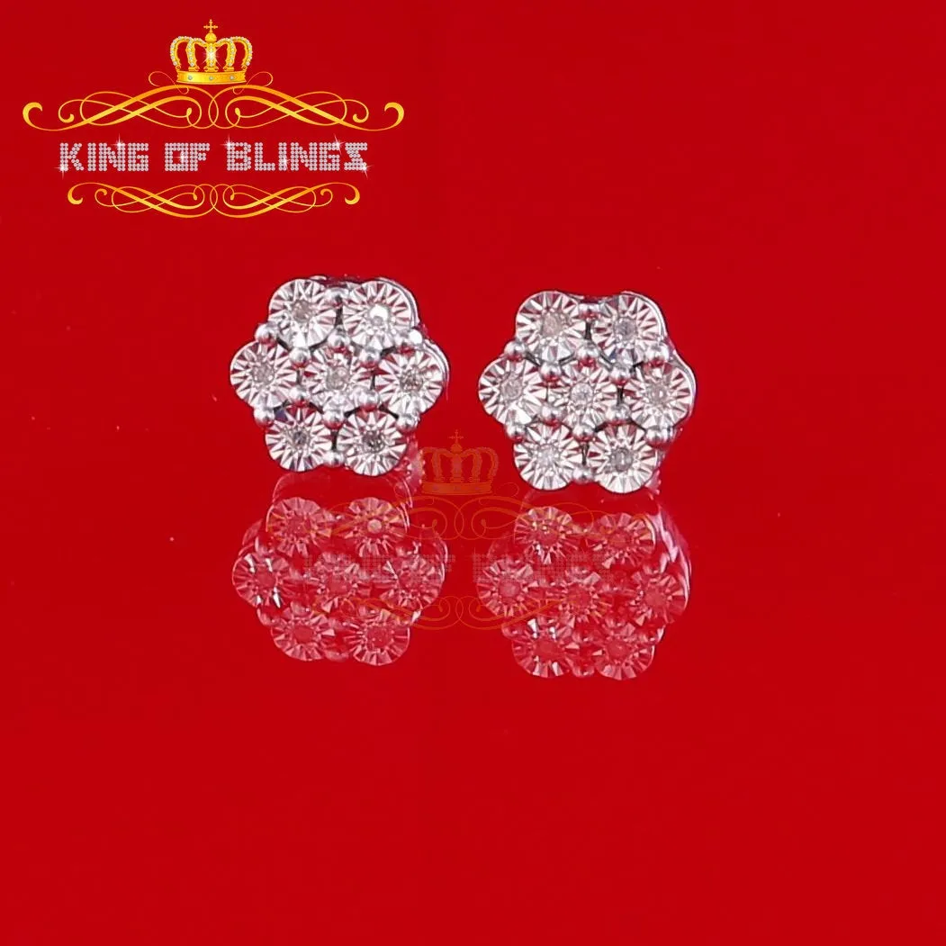 King Of Bling's 0.05ct Diamond 925 Sterling Silver White Floral Style Earrings For Men / Women