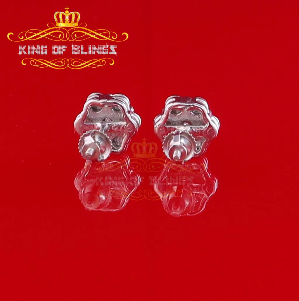 King Of Bling's 0.05ct Diamond 925 Sterling Silver White Floral Style Earrings For Men / Women