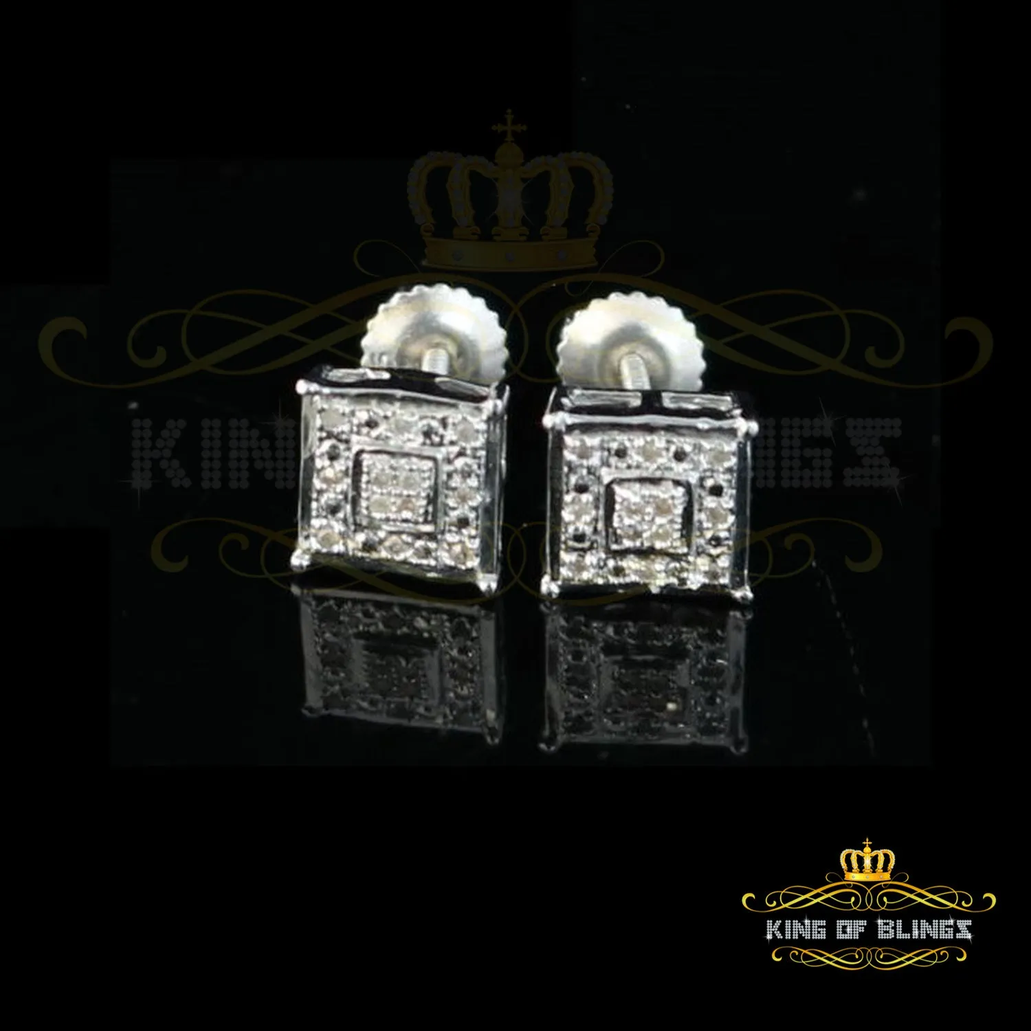 King Of Bling's 0.05ct Diamond 925 Sterling Silver White Stud Women's & Men's Square Earrings