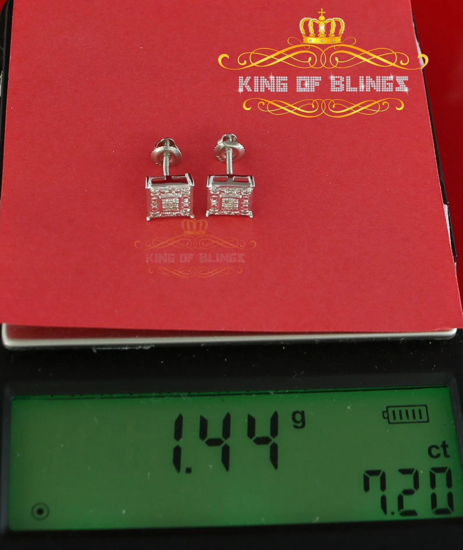 King Of Bling's 0.05ct Diamond 925 Sterling Silver White Stud Women's & Men's Square Earrings