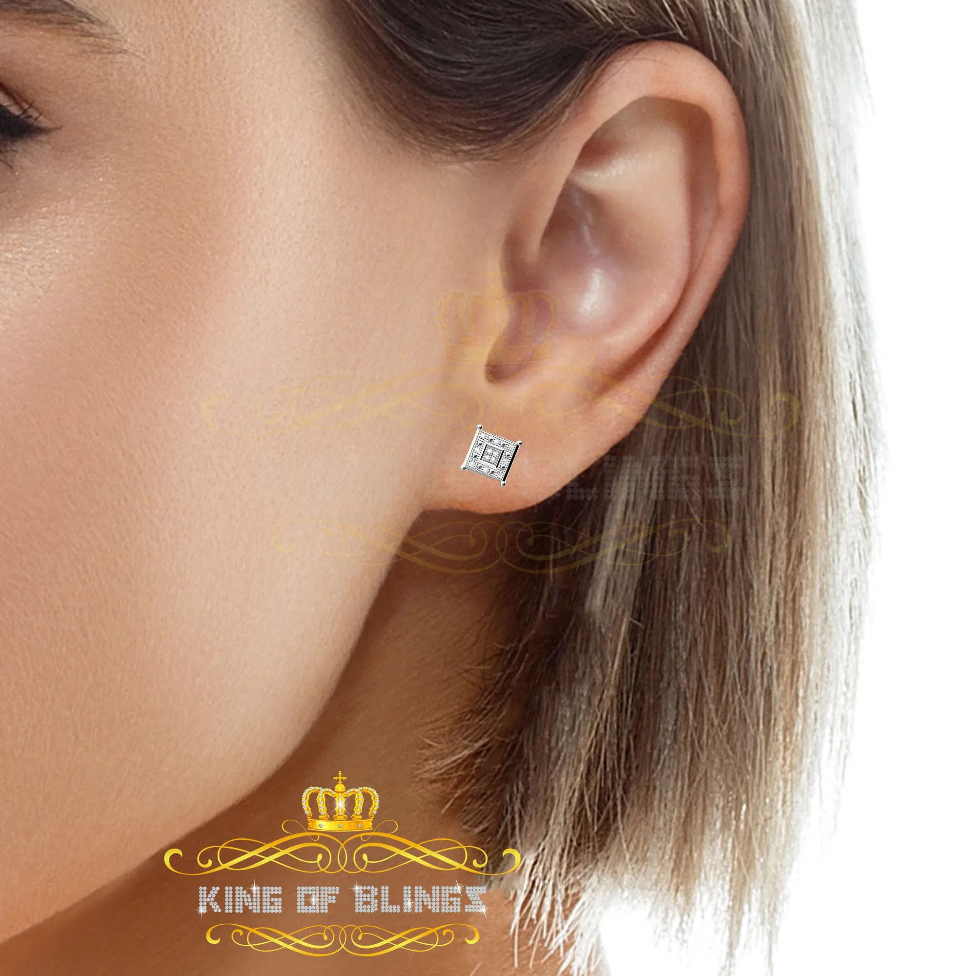 King Of Bling's 0.05ct Diamond 925 Sterling Silver White Stud Women's & Men's Square Earrings