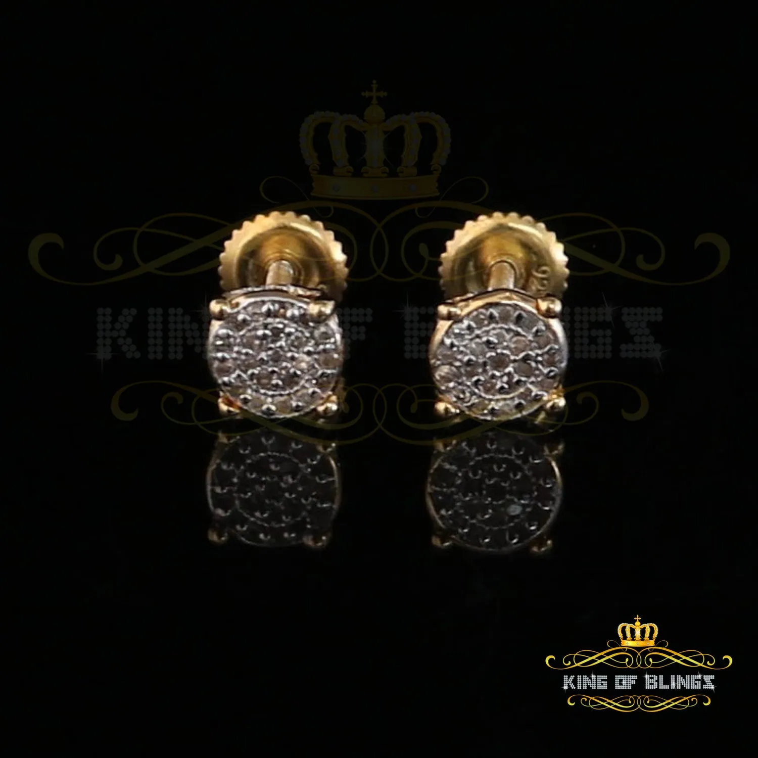 King of Blings-0.10ct Diamond 925 Sterling Silver Round Yellow Stud Earrings For Mens & Womens