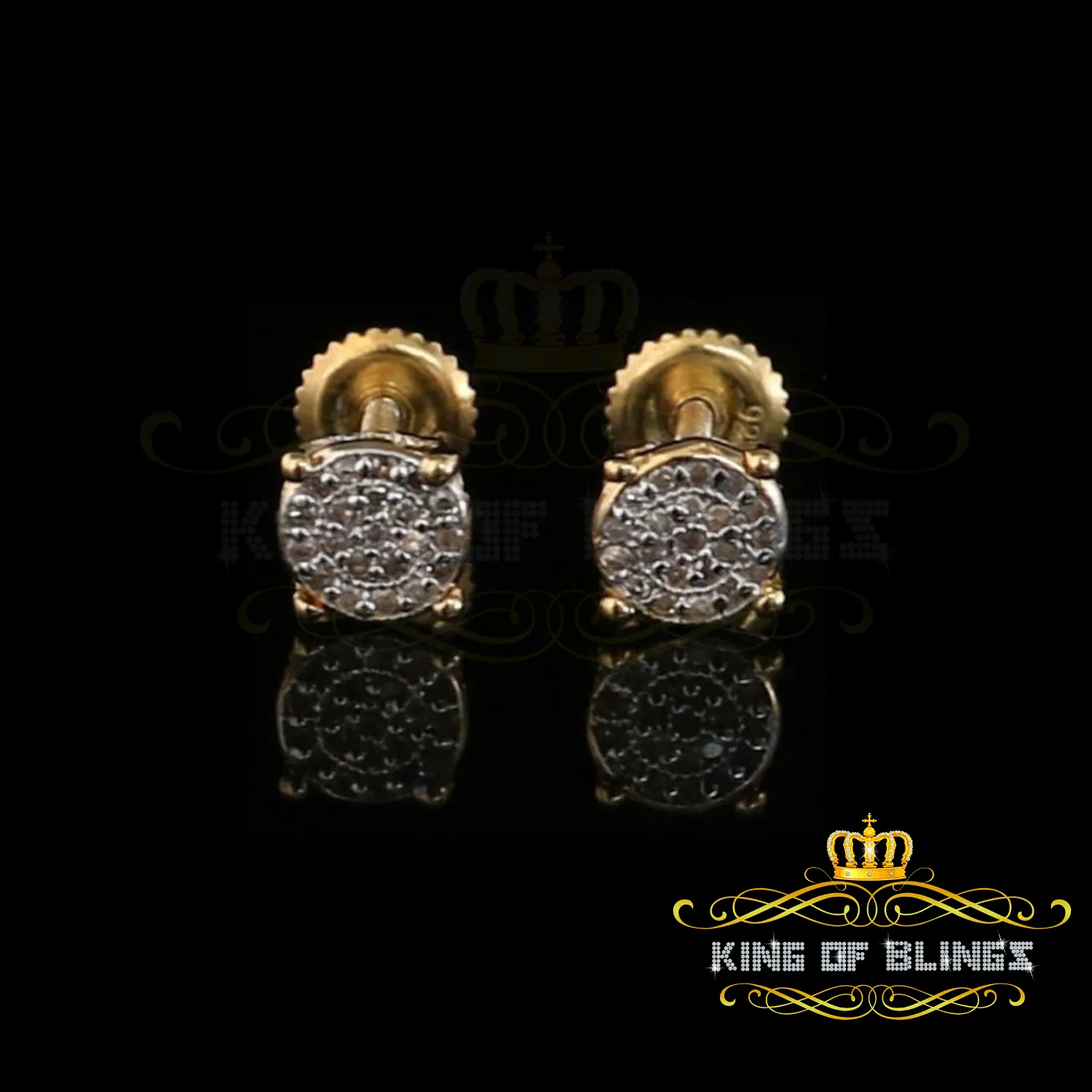 King of Blings-0.10ct Diamond 925 Sterling Silver Round Yellow Stud Earrings For Mens & Womens