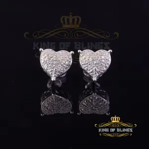 King Of Bling's 0.10ct Diamond 925 White Silver for Men's & Womens Heart Cluster Stud Earrings