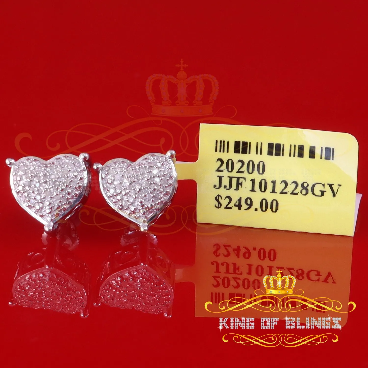 King Of Bling's 0.10ct Diamond 925 White Silver for Men's & Womens Heart Cluster Stud Earrings